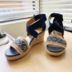 Tommy Hilfiger Gemina Navy Woven Espadrille Wedges